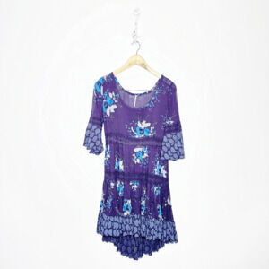 FREE PEOPLE Floral PURPLE pleated tiered boho mini dress womens XS